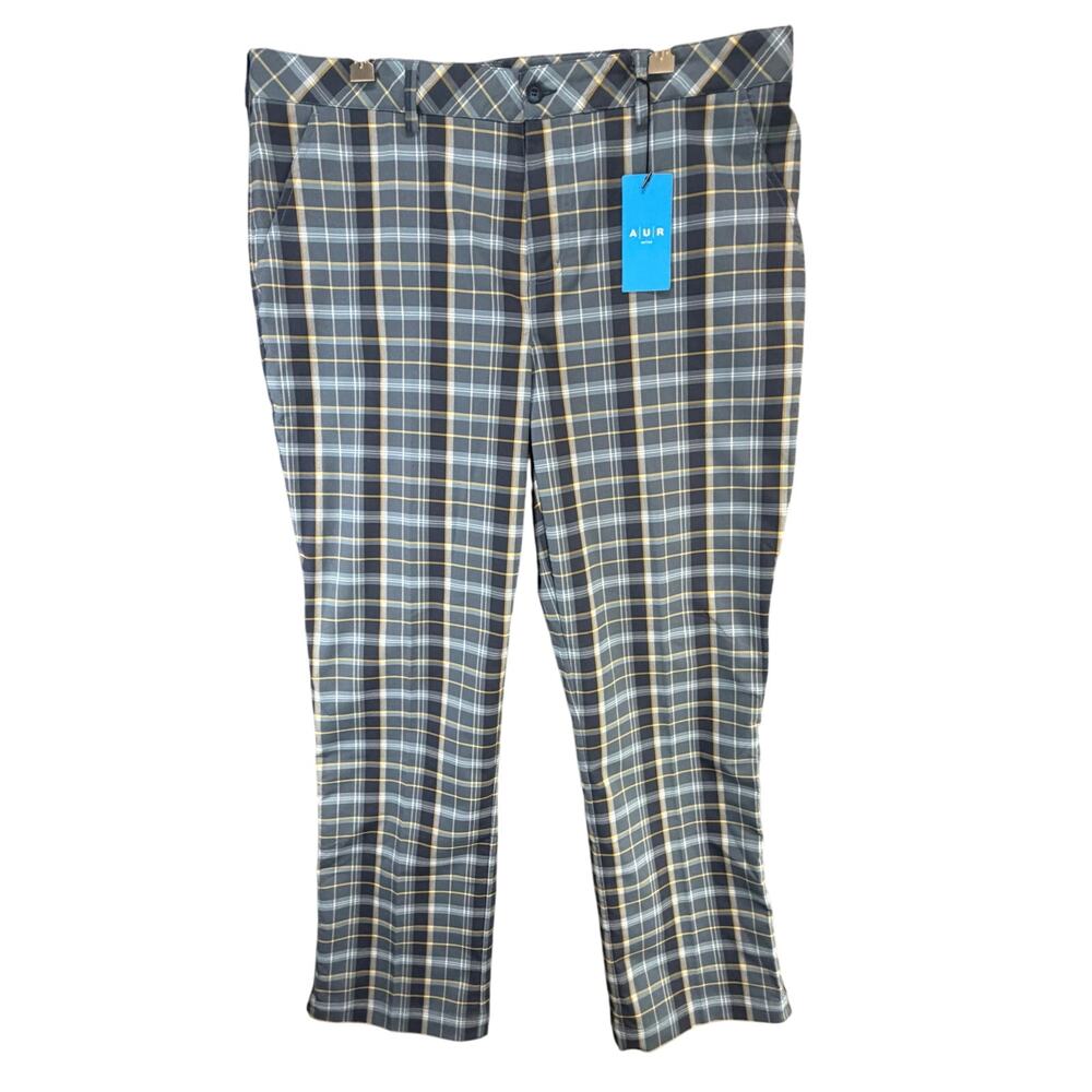 AUR Active Golf Pants Mens 38‎ Navy Blue Plaid Lightweight Performance Preppy